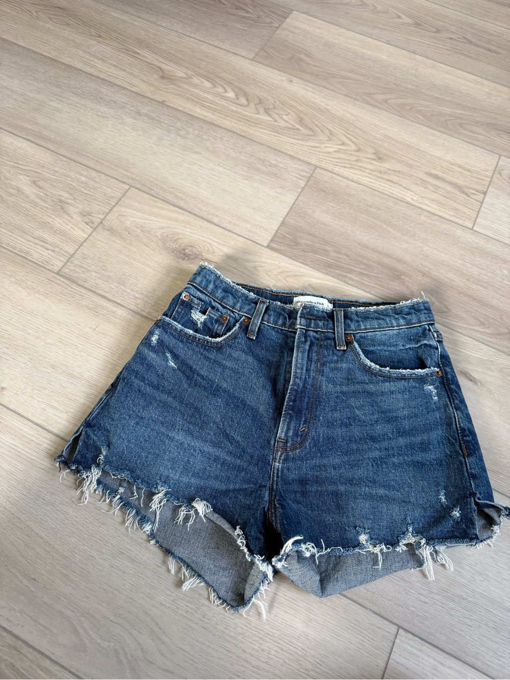 Abercrombie & Fitch Distressed Dark Blue Denim Cutoff Shorts